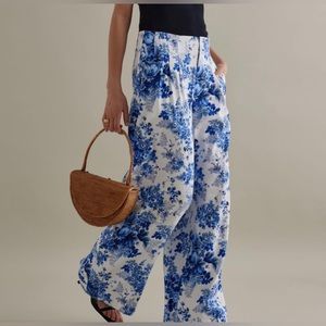 Maeve Blue and White Floral Wide Leg Pants
